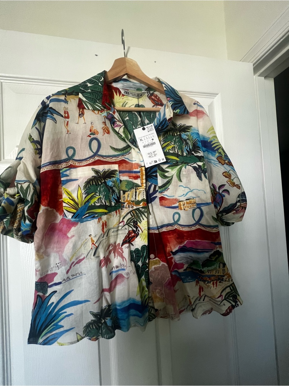 Zara Multicolor Tropical Print Button-Down Shirt